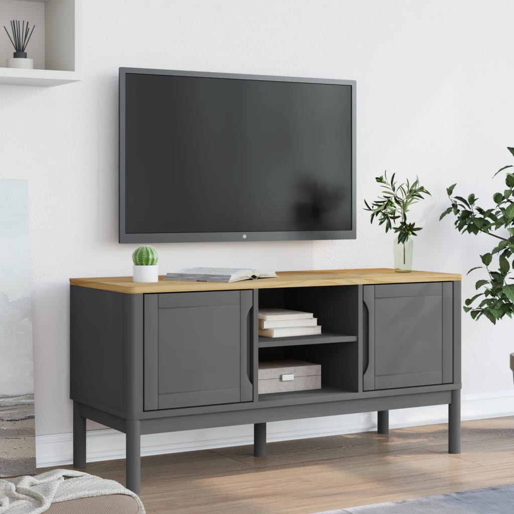 vidaXL FLORO szürke tömör fenyőfa TV-szekrény 114 x 43 x 55 cm