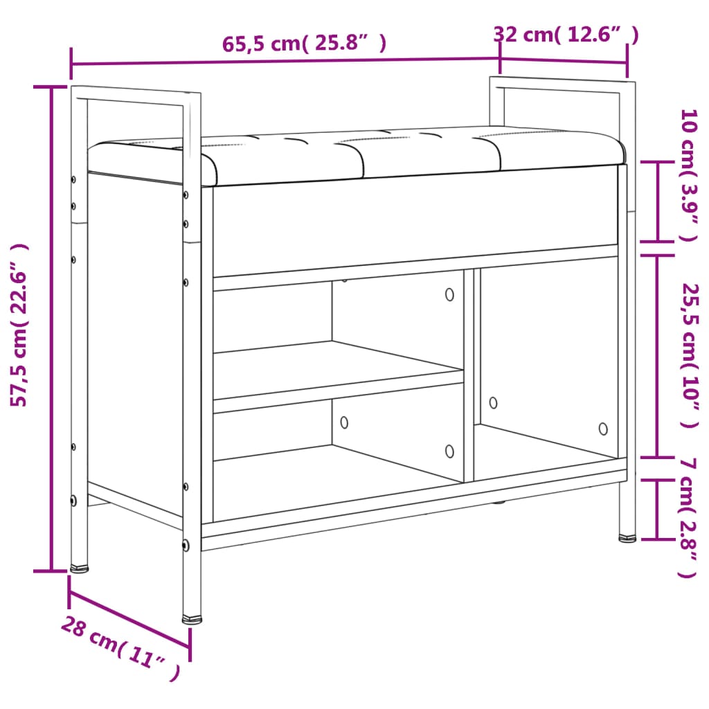 vidaXL sonoma tölgy színű szerelt fa cipőtároló pad 65,5 x 32 x 57,5cm