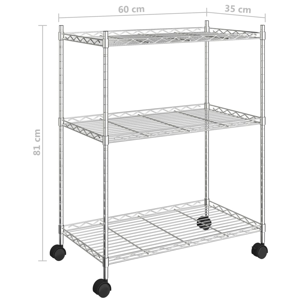 vidaXL 3 szintes króm tárolóállvány kerekekkel 150 kg 60 x 35 x 81 cm