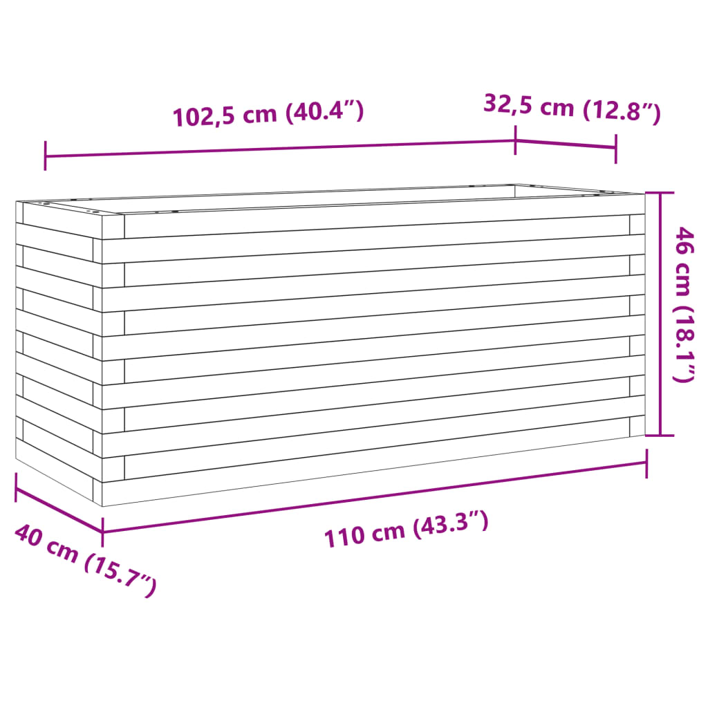 vidaXL fehér tömör fenyőfa kerti virágláda 110x40x46 cm