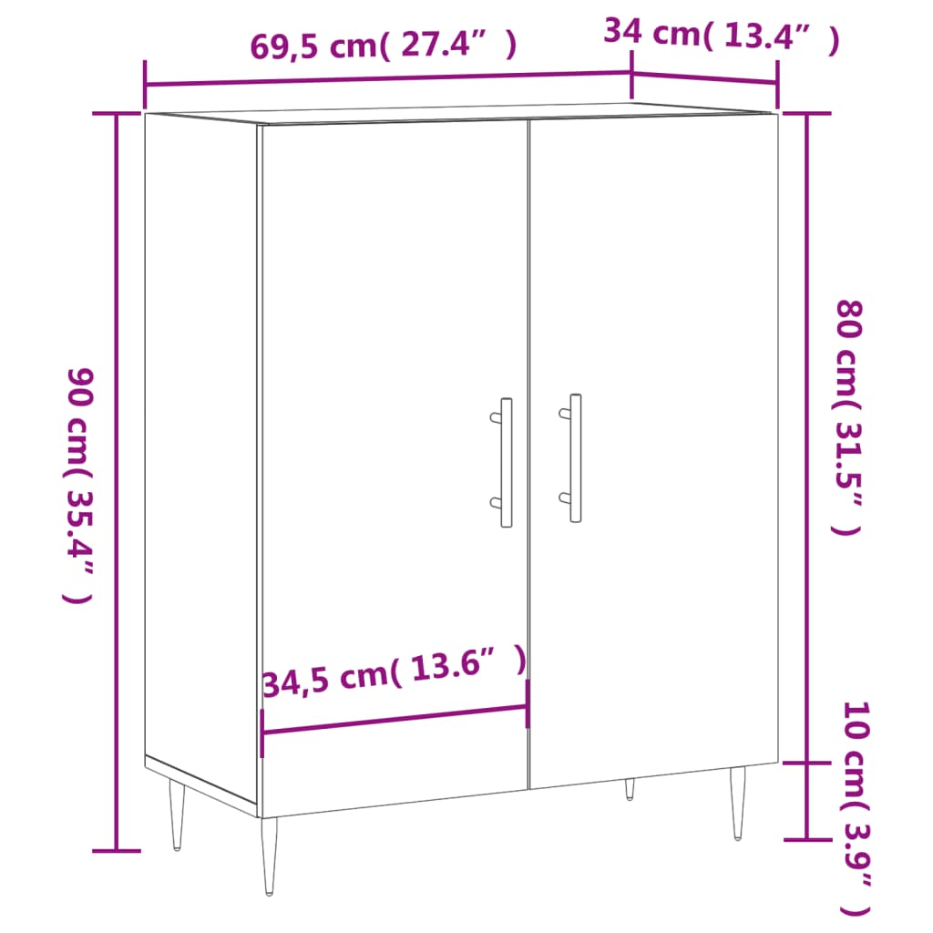 vidaXL sonoma tölgy színű szerelt fa tálalószekrény 69,5 x 34 x 90 cm