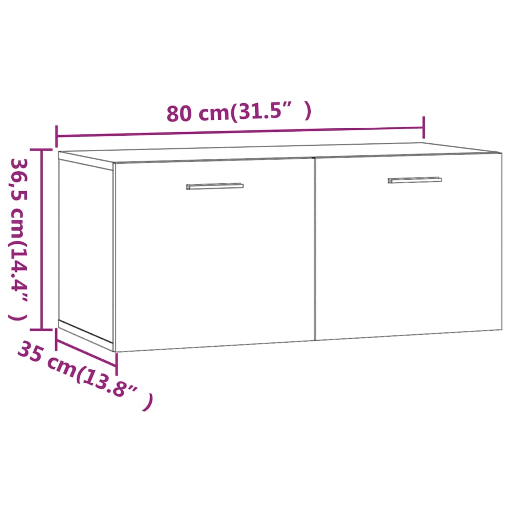 vidaXL magasfényű fehér szerelt fa faliszekrény 80 x 35 x 36,5 cm