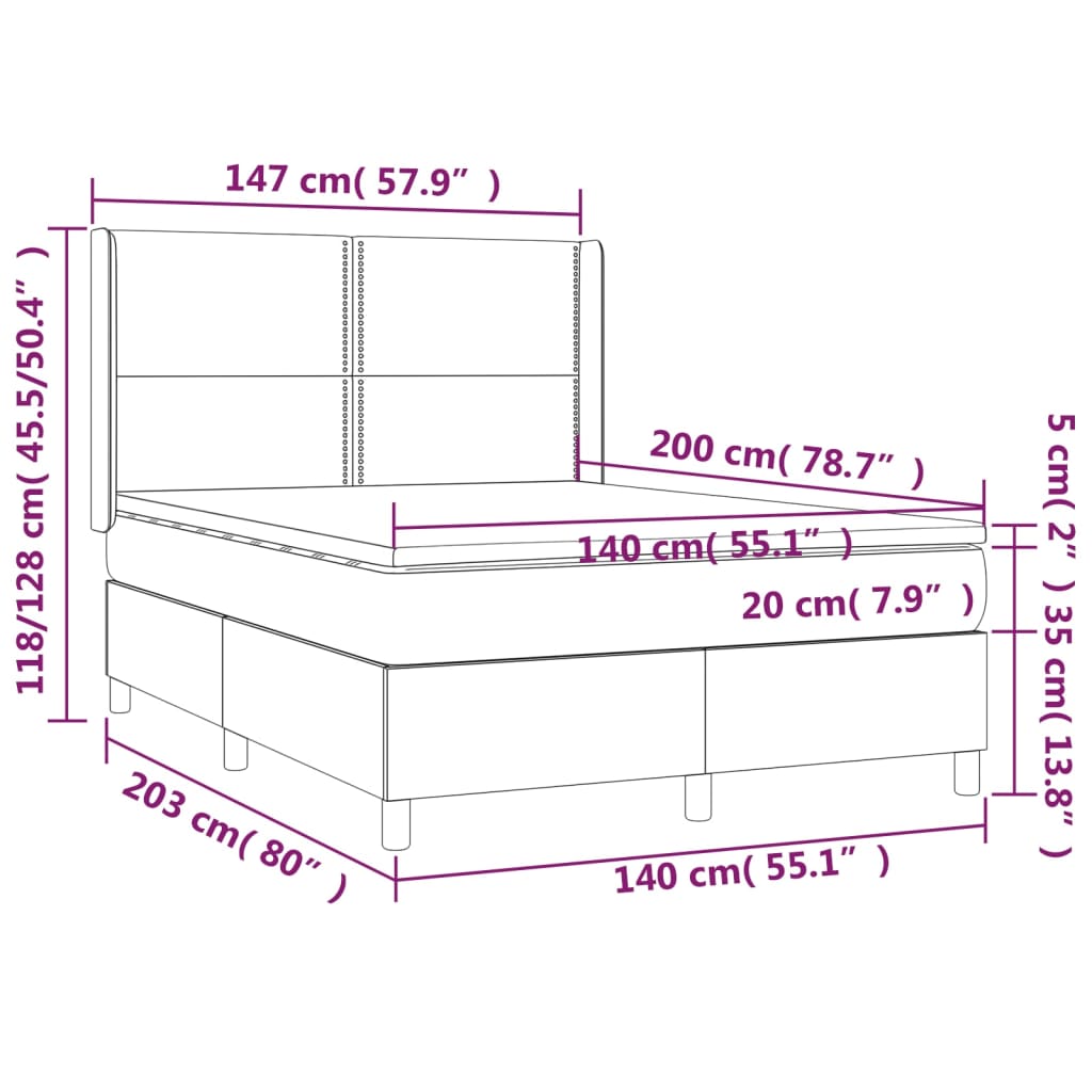 vidaXL fekete műbőr rugós ágy matraccal és LED-del 140x200 cm