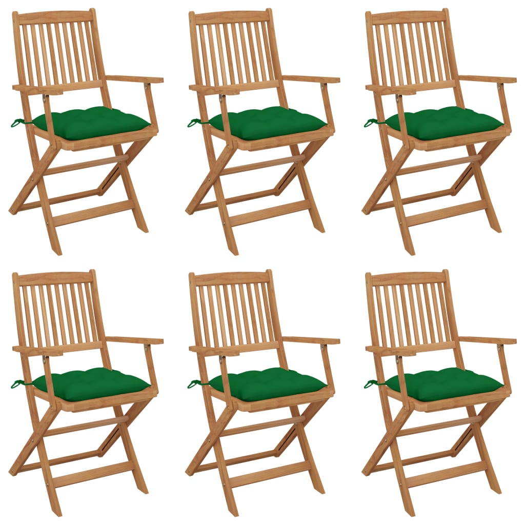 vidaXL 6 db összecsukható tömör akácfa kerti szék párnákkal