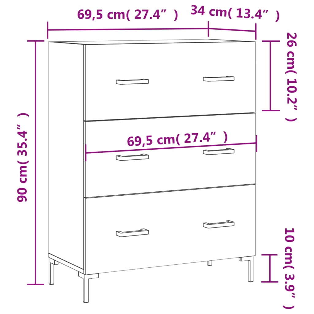 vidaXL szürke sonoma színű szerelt fa tálalószekrény 69,5 x 34 x 90 cm