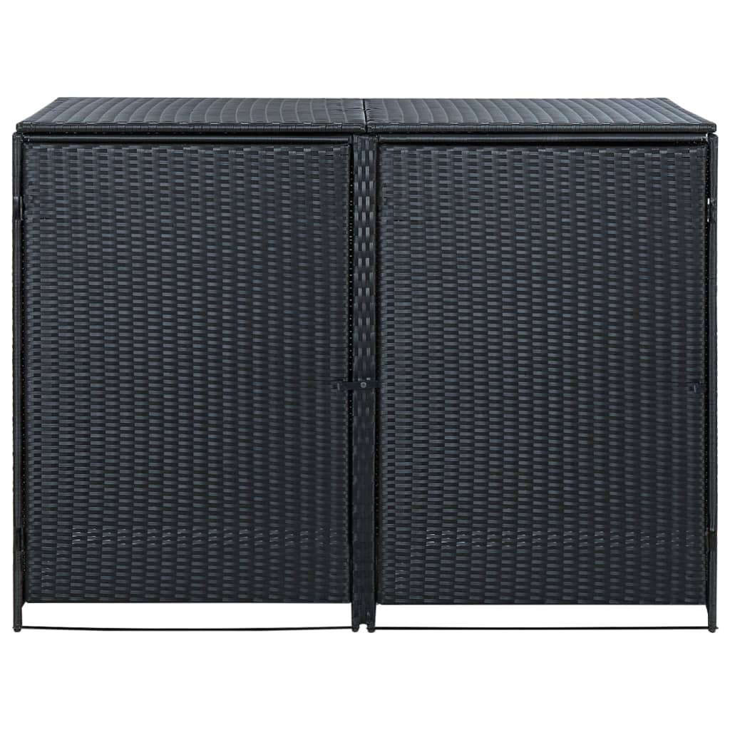 vidaXL fekete rattan dupla tároló gurulós kukához 148 x 80 x 111 cm