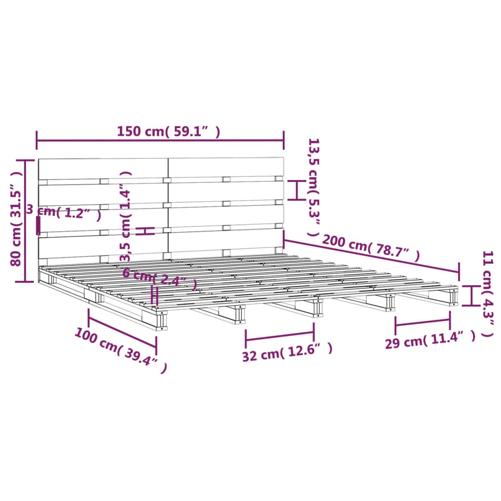 vidaXL mézbarna tömör fenyőfa ágykeret 150 x 200 cm (King Size)