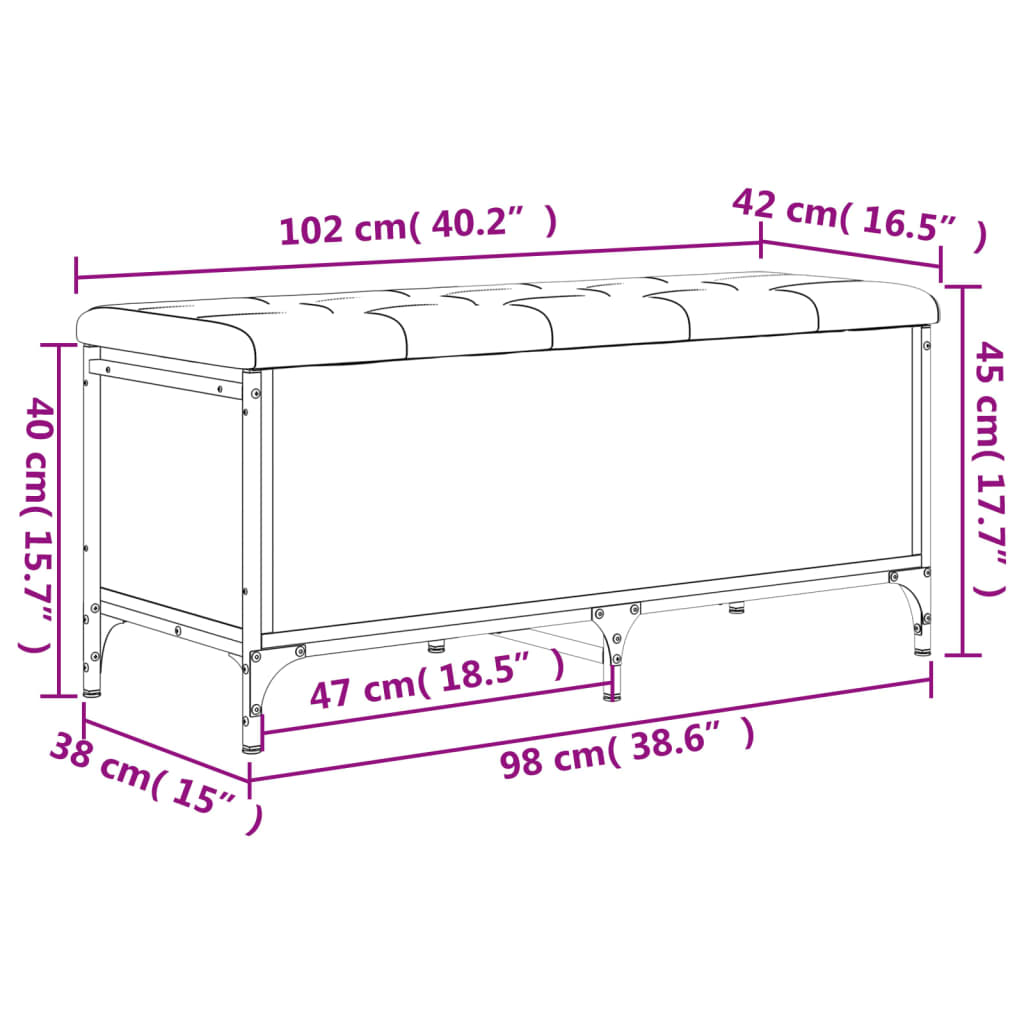 vidaXL szürke sonoma színű szerelt fa tárolópad 102 x 42 x 45 cm