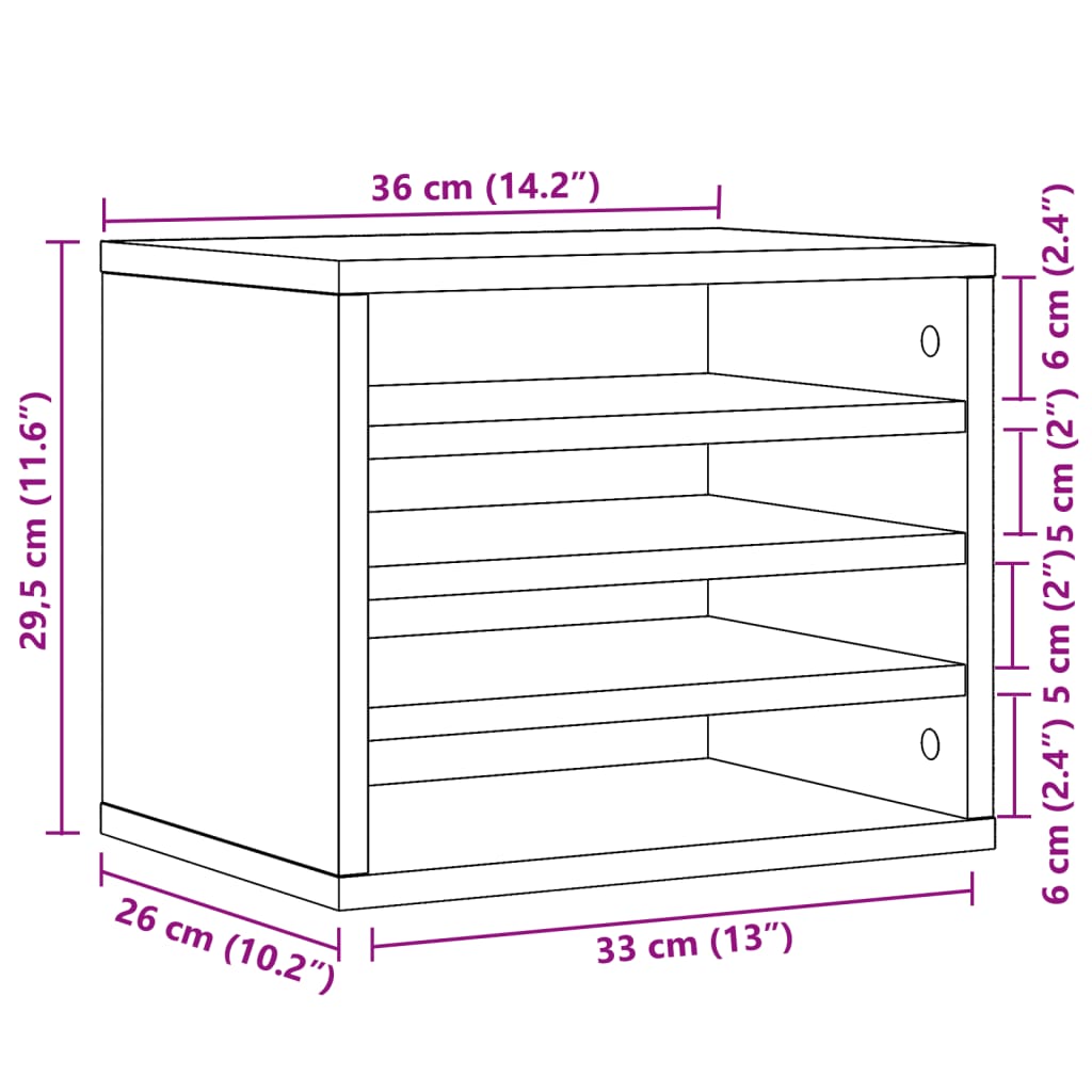 vidaXL betonszürke szerelt fa asztali szervező 36 x 26 x 29,5 cm