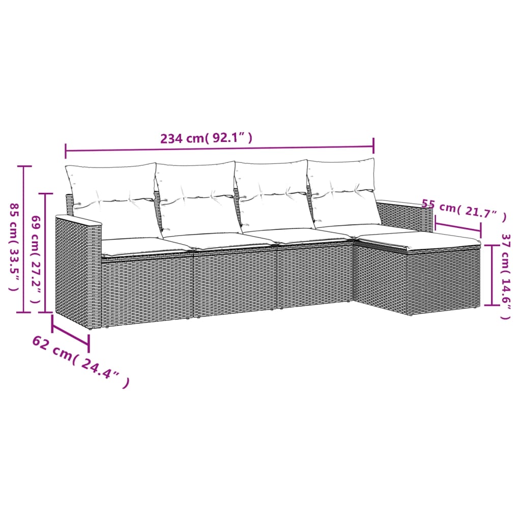 vidaXL 5 részes szürke polyrattan kerti ülőgarnitúra párnákkal