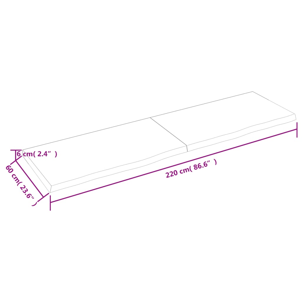 vidaXL világosbarna kezelt tömör tölgyfa fali polc 220 x 60 x (2-6) cm