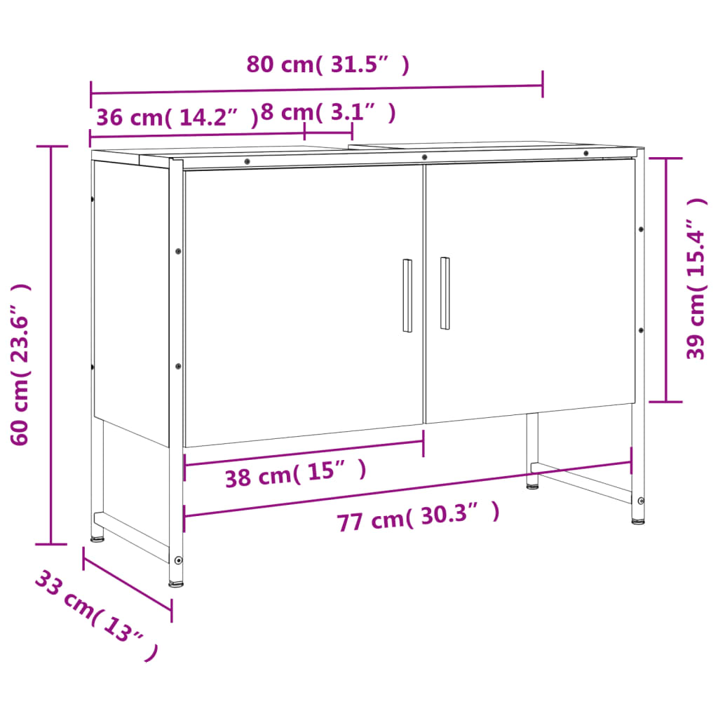 vidaXL szürke sonoma szerelt fa fürdőszobai mosdószekrény 80x33x60 cm