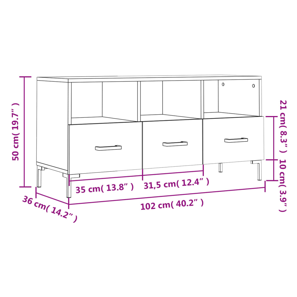 vidaXL fehér magasfényű szerelt fa TV-szekrény 102x36x50 cm