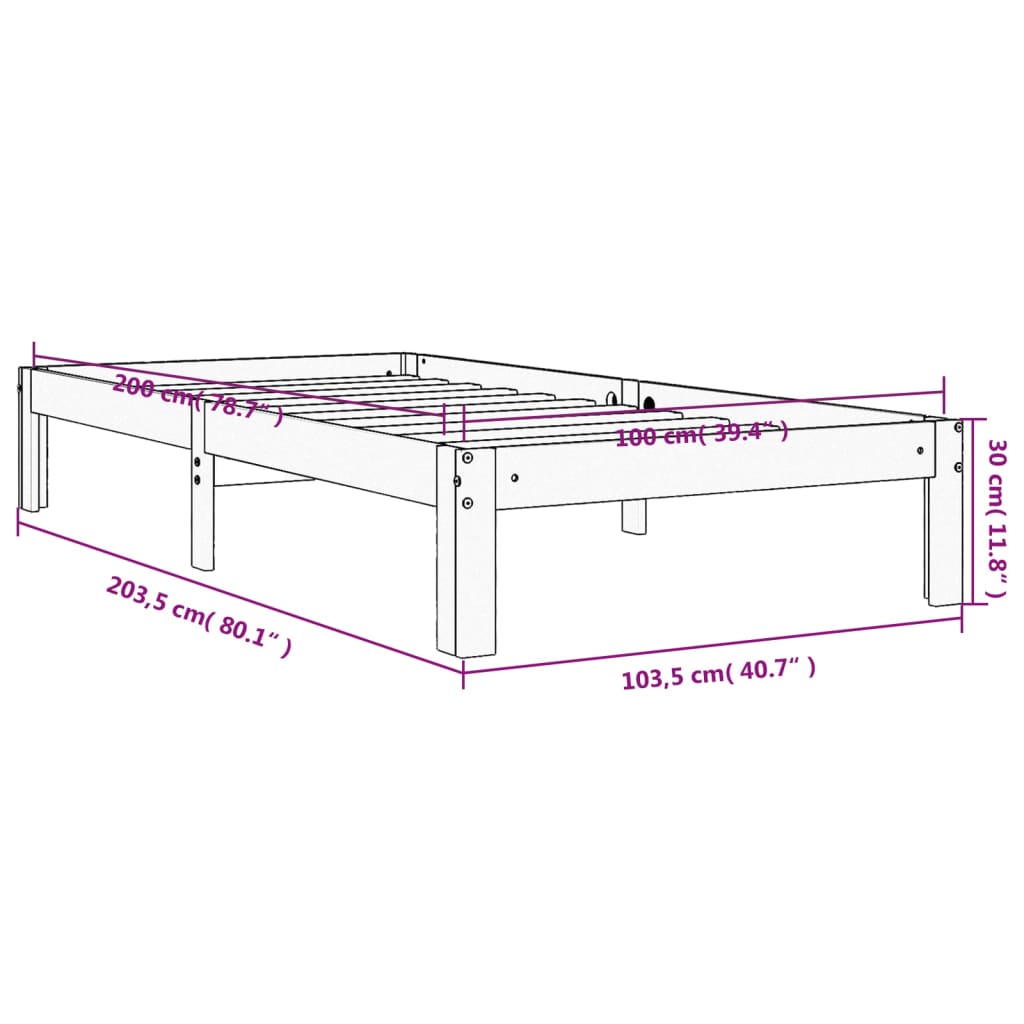 vidaXL viaszbarna tömör fenyőfa ágy matrac nélkül 100 x 200 cm