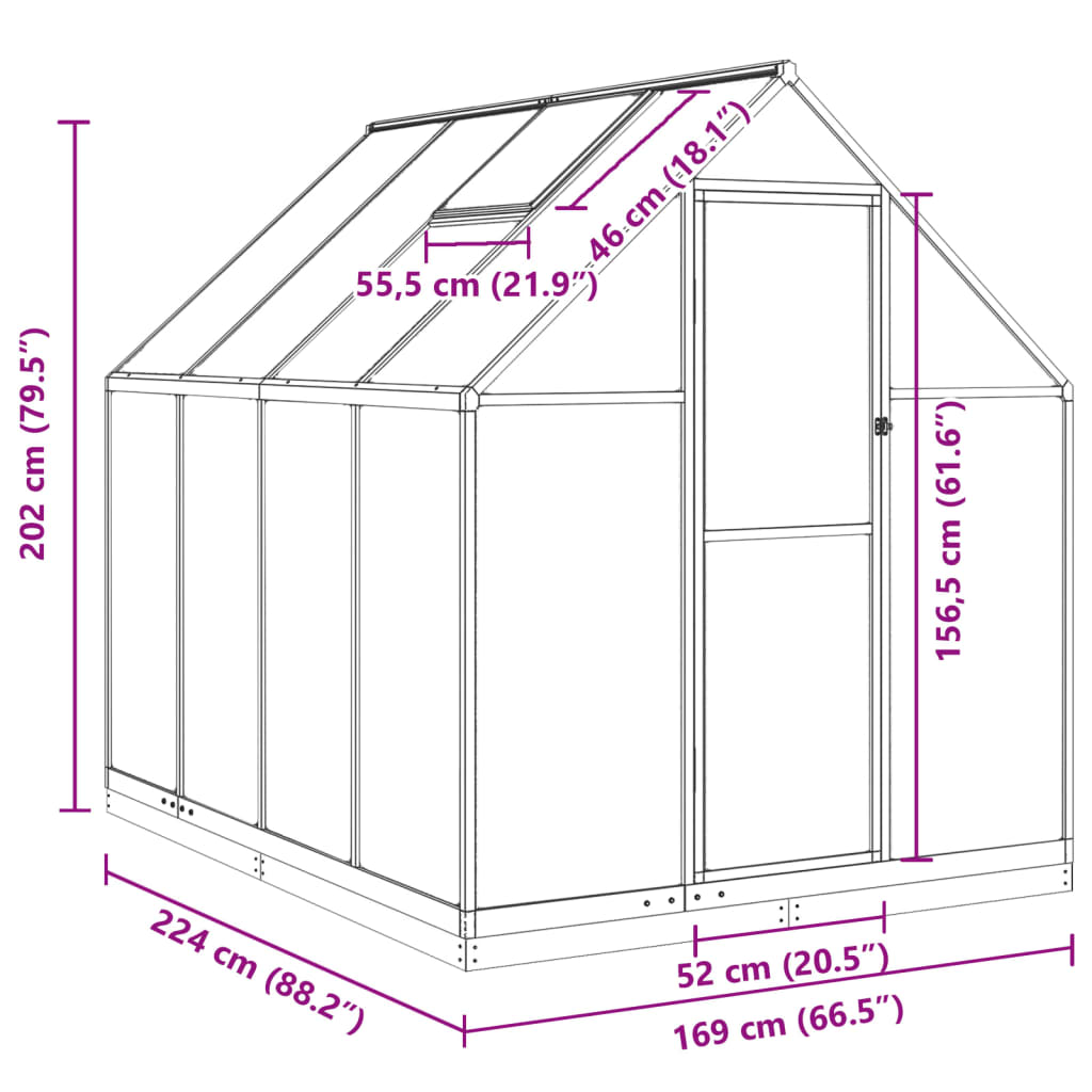 vidaXL antracitszürke alumínium melegház alapvázzal 224x169x202 cm