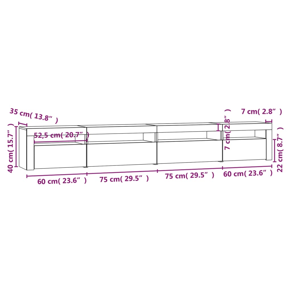 vidaXL szürke sonoma színű TV-szekrény LED-lámpákkal 270x35x40 cm