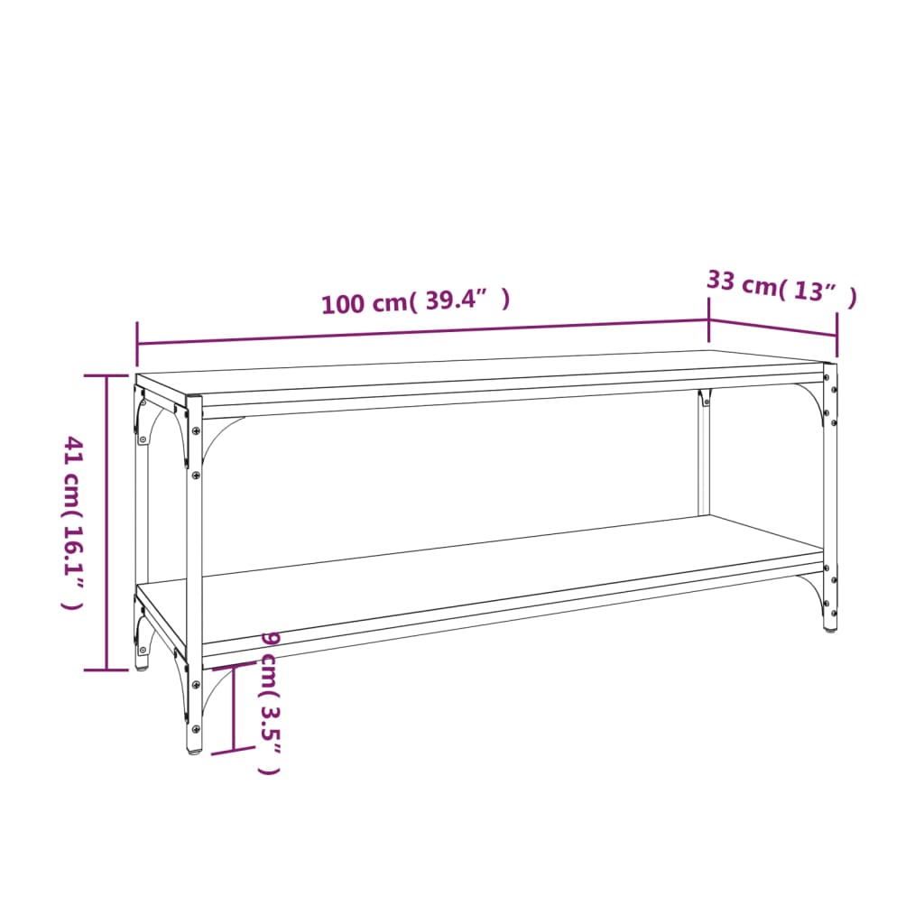 vidaXL barna tölgy színű szerelt fa és acél TV-szekrény 100x33x41 cm