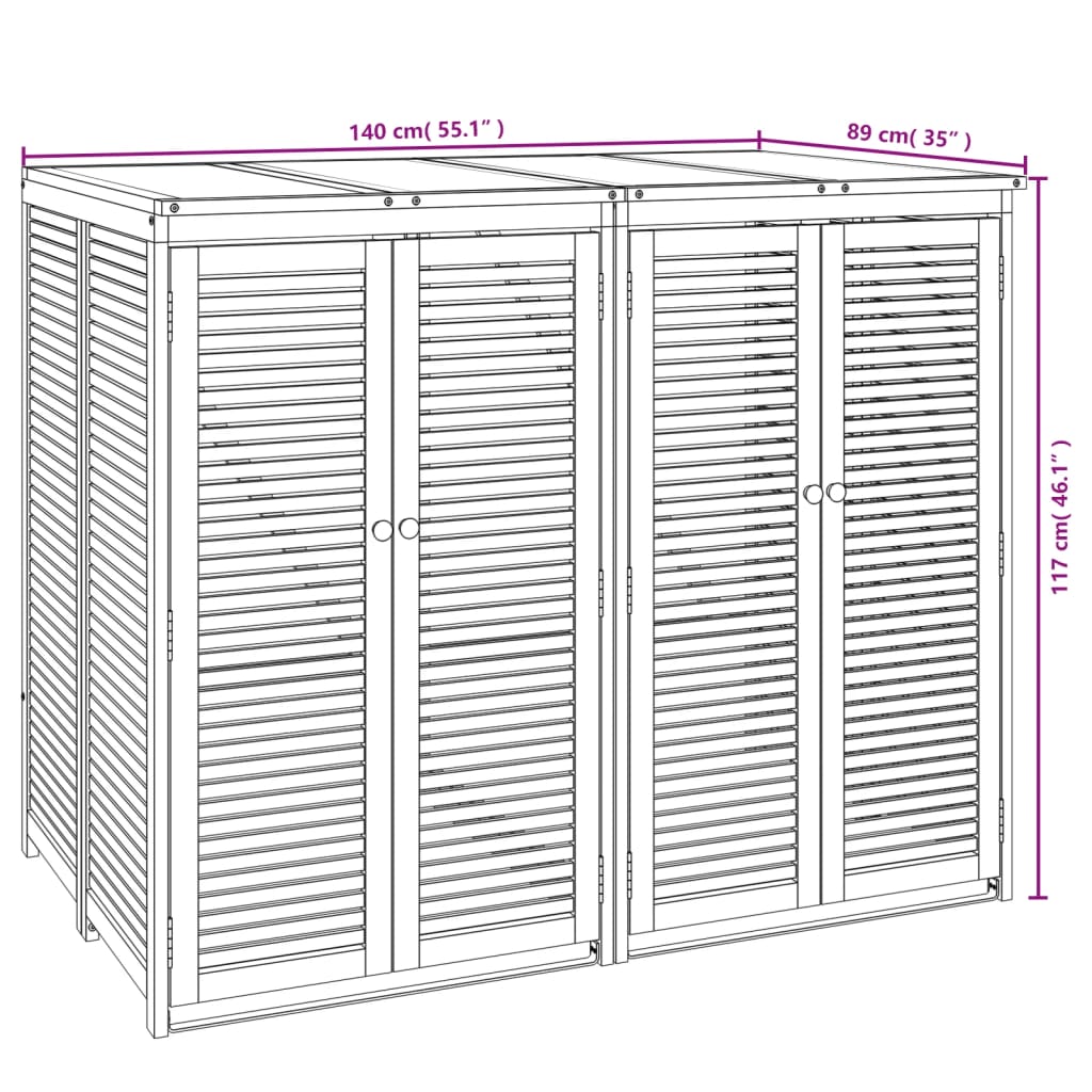 vidaXL tömör dupla akácfa kukatároló 140 x 89 x 117 cm