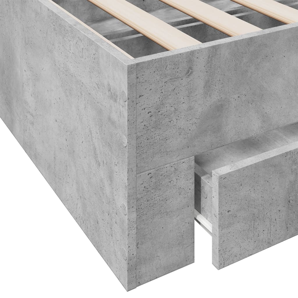 vidaXL betonszürke szerelt fa ágykeret fiókokkal 180 x 200 cm