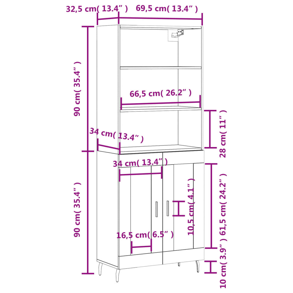 vidaXL betonszürke szerelt fa magasszekrény 69,5 x 34 x 180 cm