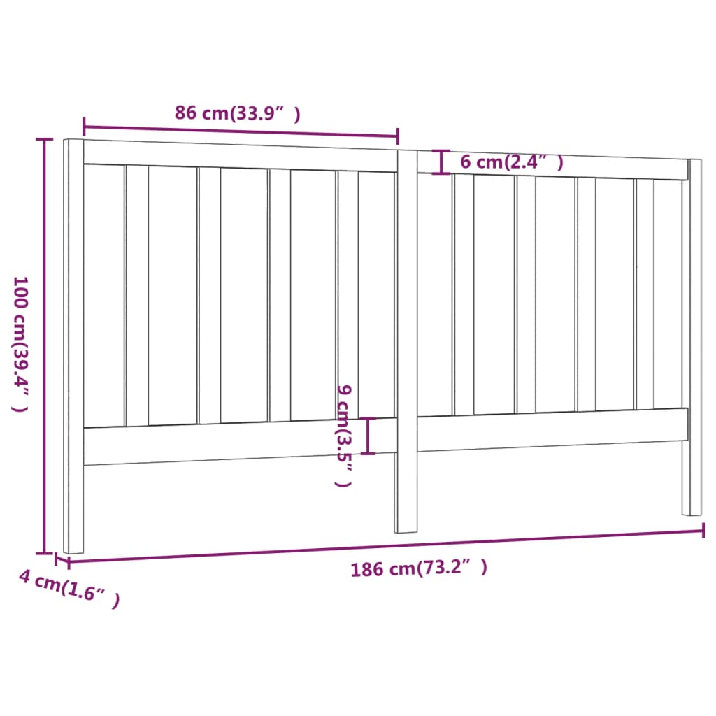 vidaXL fekete tömör fenyőfa ágyfejtámla 186 x 4 x 100 cm