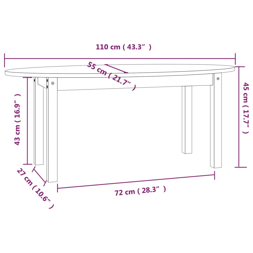 vidaXL mézbarna tömör fenyőfa dohányzóasztal 110 x 55 x 45 cm