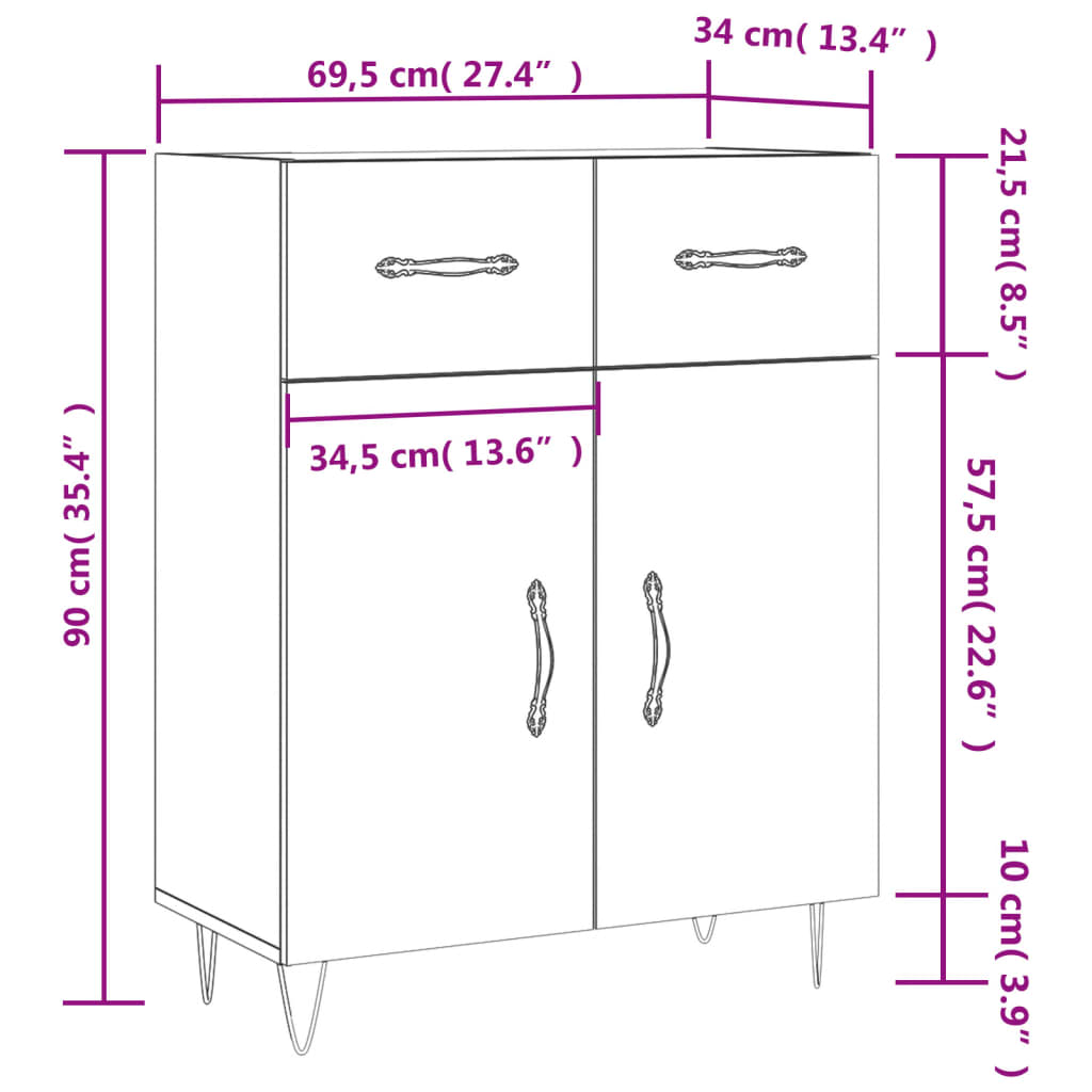 vidaXL barna tölgy színű szerelt fa tálalószekrény 69,5 x 34 x 90 cm