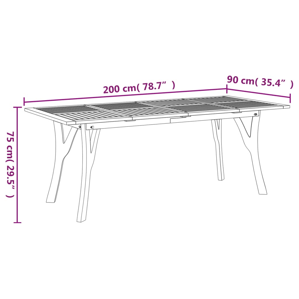 vidaXL tömör akácfa kerti asztal 200 x 90 x 75 cm