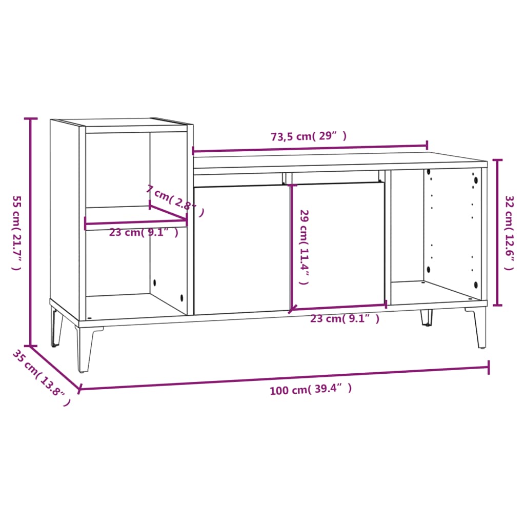 vidaXL betonszürke szerelt fa TV-szekrény 100 x 35 x 55 cm