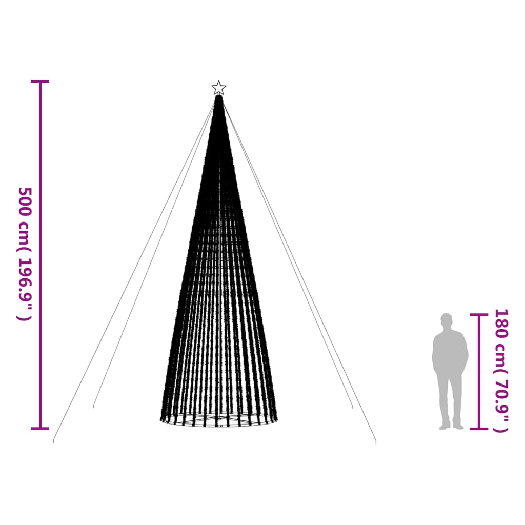 vidaXL színes karácsonyfa fénykúp 1544 LED-del 500 cm