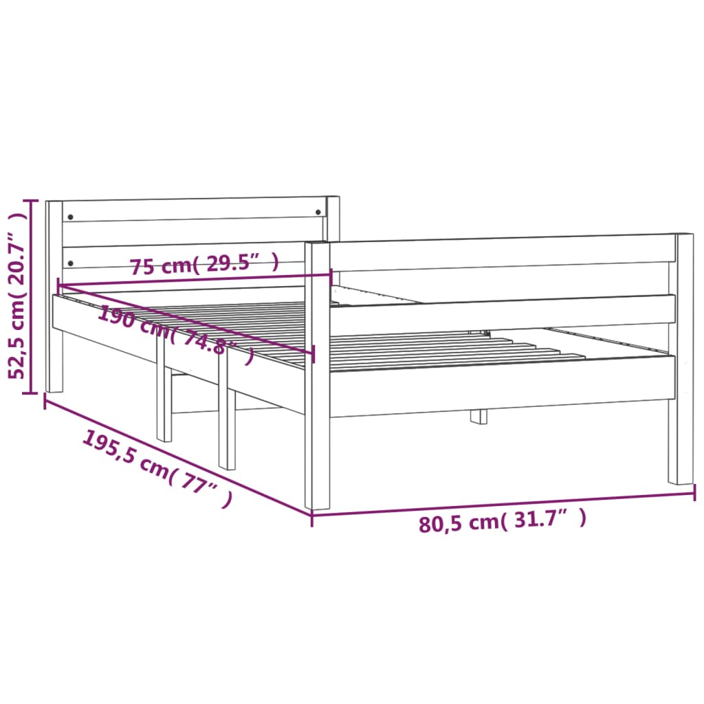 vidaXL tömör fenyőfa ágy matrac nélkül 75 x 190 cm