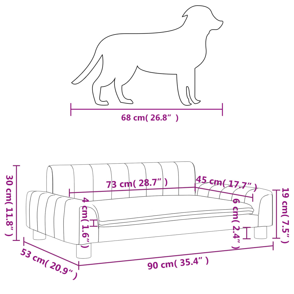 vidaXL sötétszürke szövet kutyaágy 90 x 53 x 30 cm