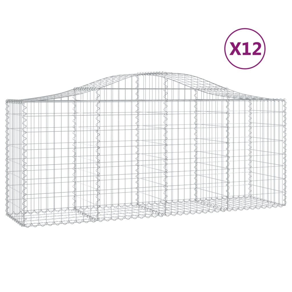 vidaXL 12 db íves horganyzott vas gabion kosár 200x50x80/100 cm