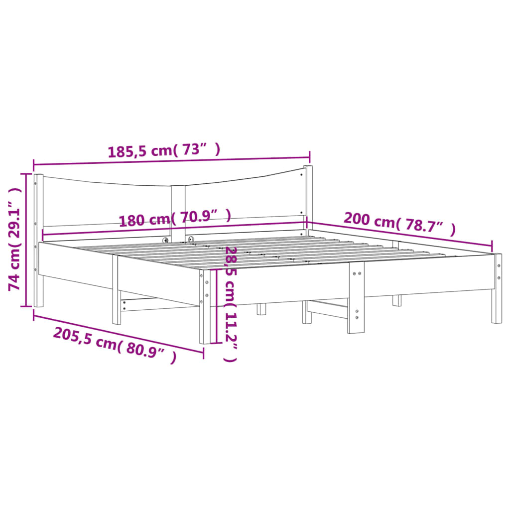 vidaXL fehér tömör fenyőfa ágy matrac nélkül 180 x 200 cm