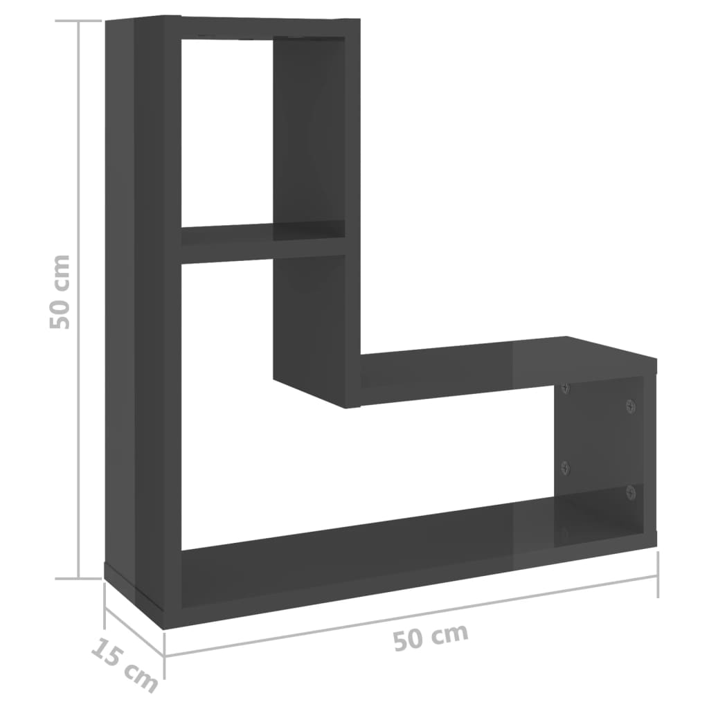 vidaXL 2 db magasfényű szürke forgácslap fali polc 50 x 15 x 50 cm