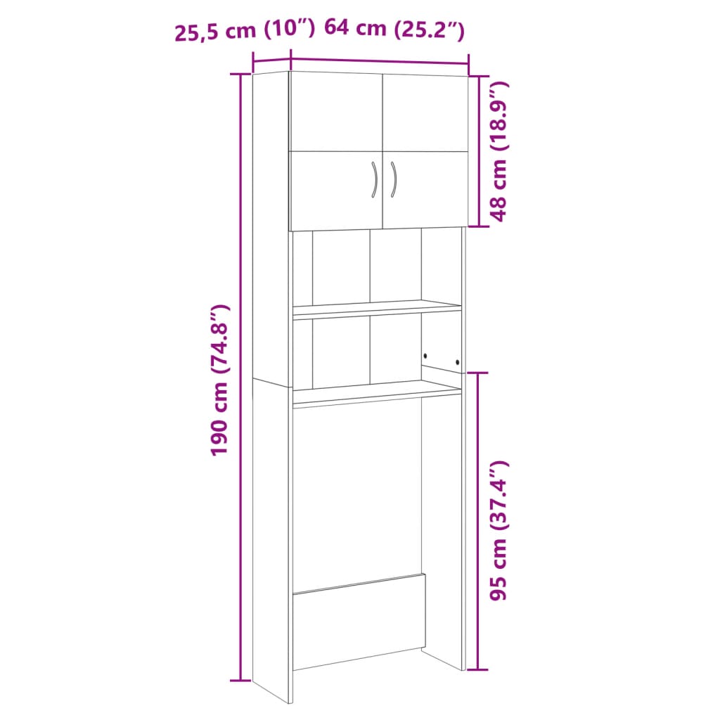 vidaXL sonoma tölgy színű forgácslap mosógépszekrény 64x25,5x190 cm