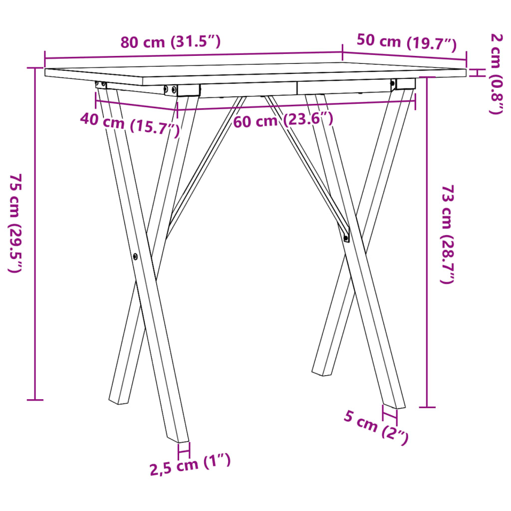 vidaXL tömör fenyőfa és öntöttvas étkezőasztal X-vázzal 80x50x75 cm