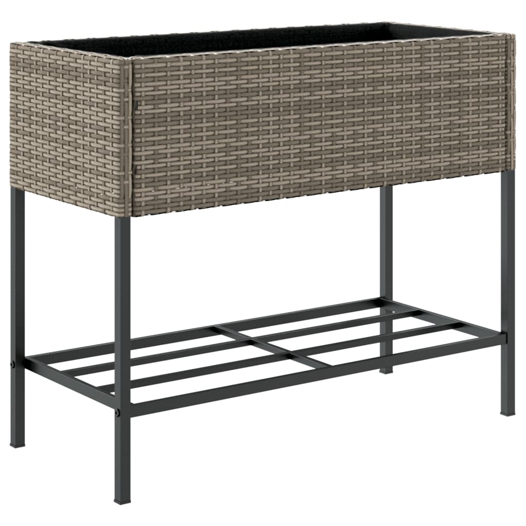 vidaXL 2 db szürke polyrattan kerti ültetőláda polccal 90 x 40 x 75 cm