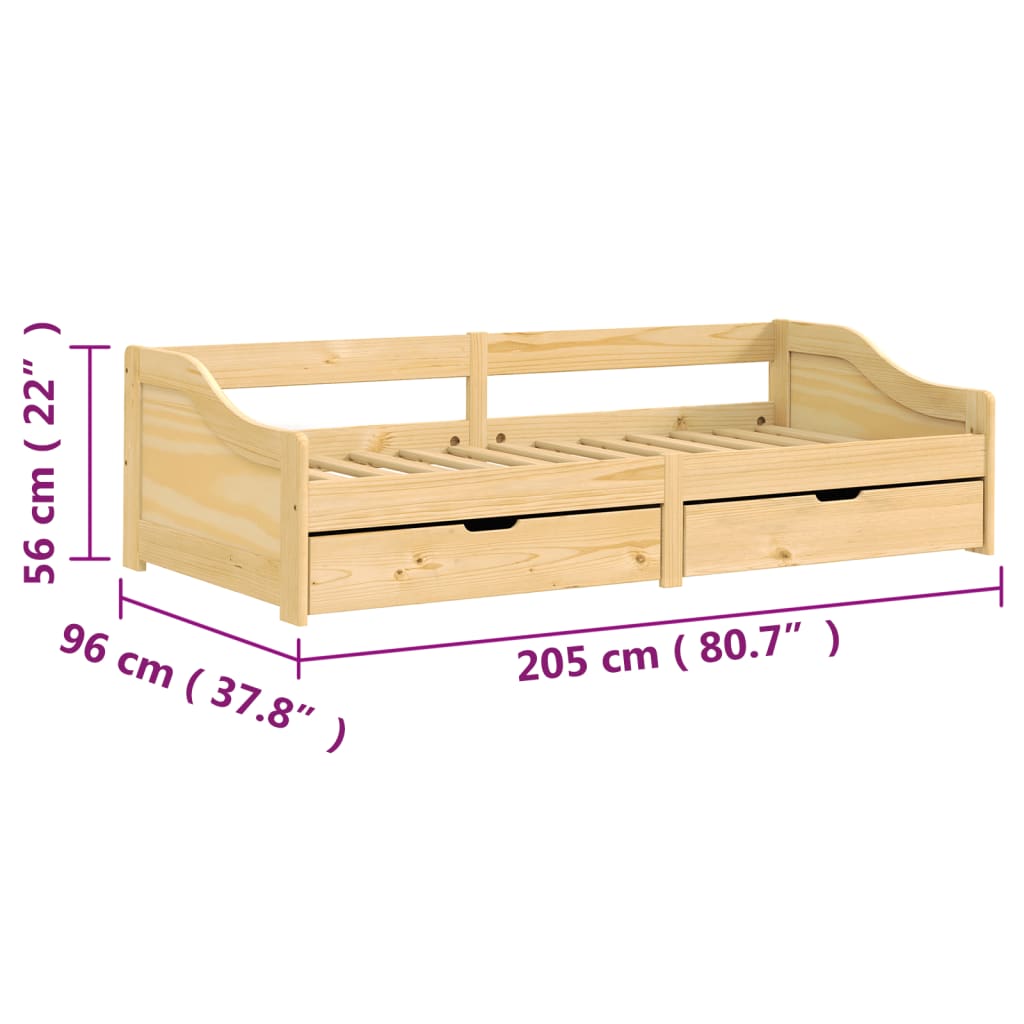 vidaXL IRUN tömör fenyőfa kanapéágy 2 fiókkal 90 x 200 cm