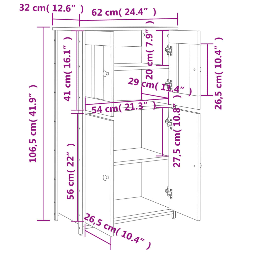 vidaXL fekete szerelt fa magasszekrény 62 x 32 x 106,5 cm