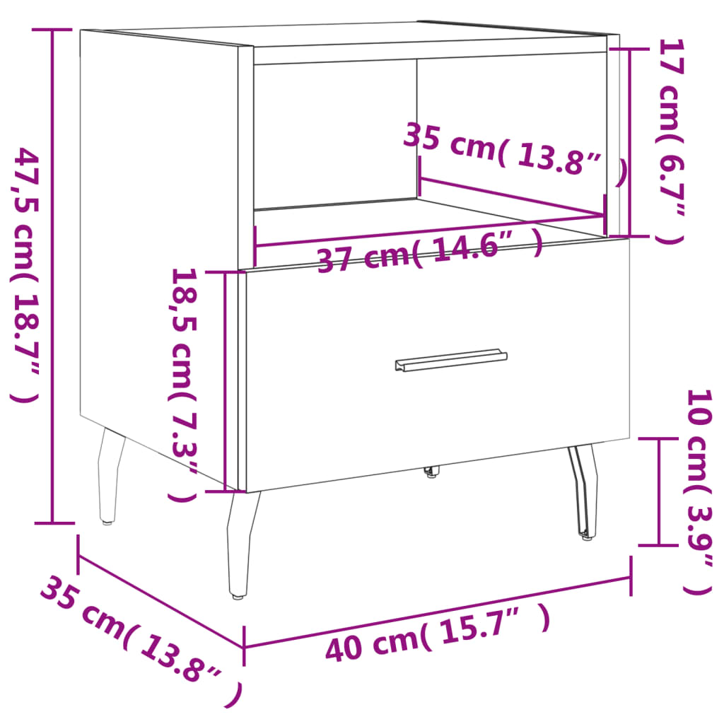 vidaXL 2 db fekete szerelt fa és vas éjjeliszekrény 40 x 35 x 47,5 cm