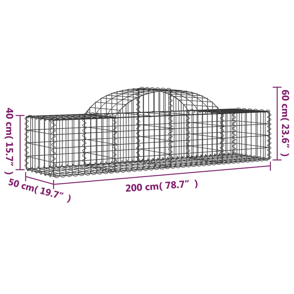 vidaXL 12 db íves horganyzott vas gabion kosár 200x50x40/60 cm