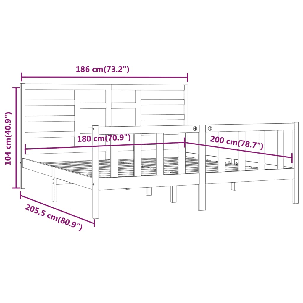 vidaXL Super King tömör fa ágykeret 180 x 200 cm