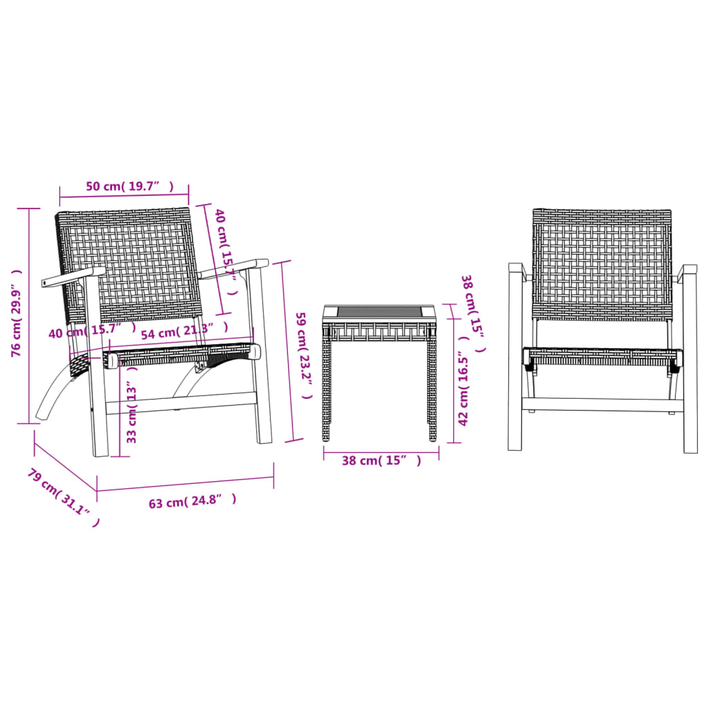 vidaXL 3 részes bézs polyrattan és akácfa bisztrószett