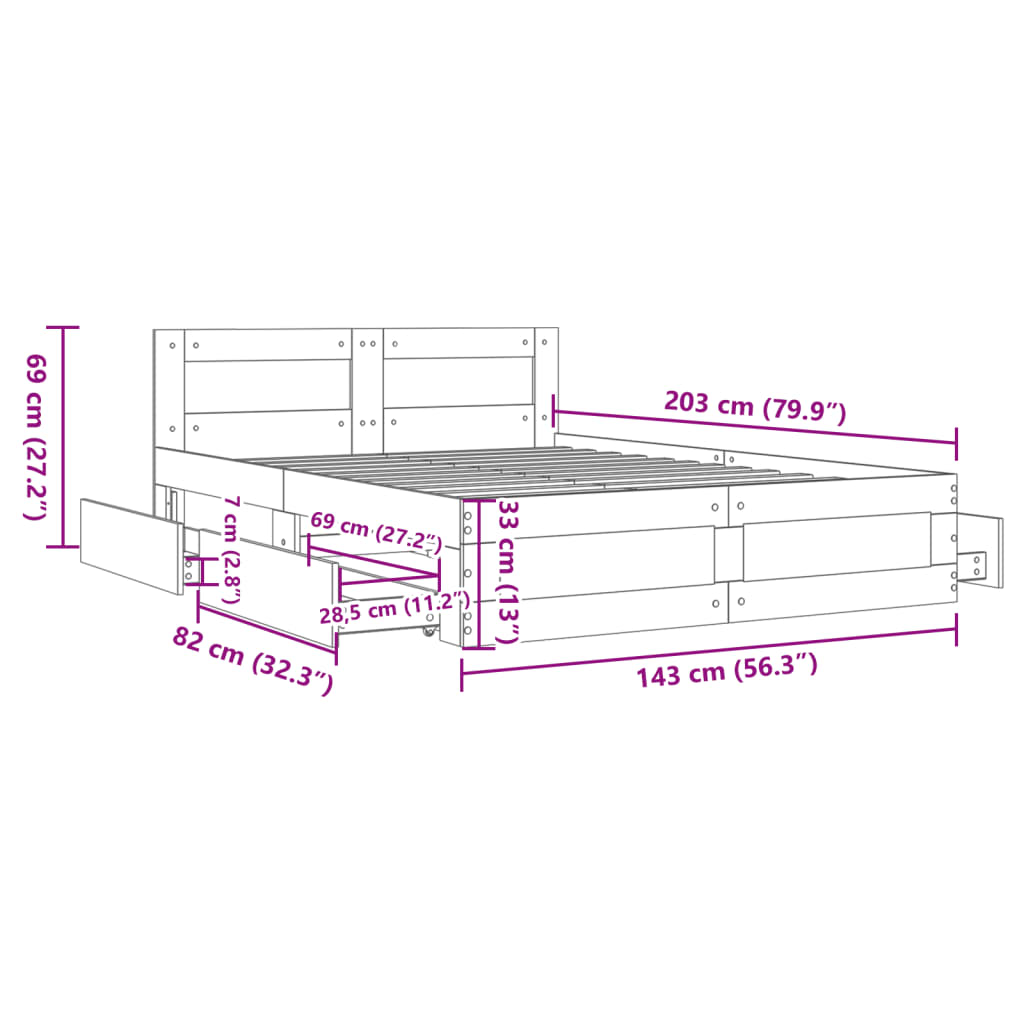 vidaXL füstös tölgy színű szerelt fa ágykeret fejtámlával 140x200 cm