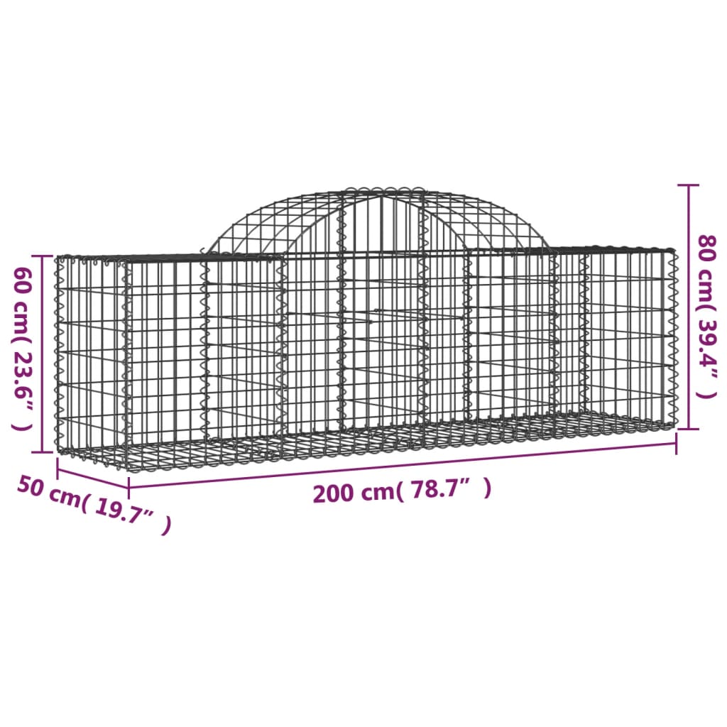 vidaXL 25 db íves horganyzott vas gabion kosár 200x50x60/80 cm