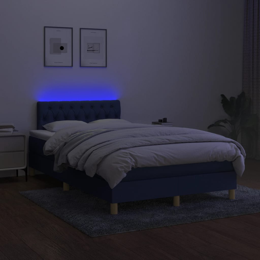 vidaXL kék szövet rugós és LED-es ágy matraccal 120x190 cm