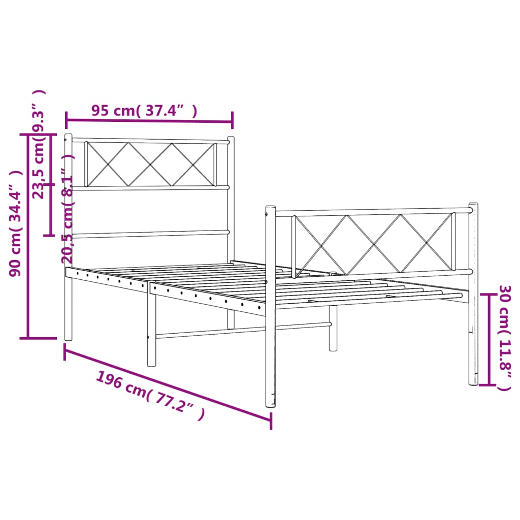 vidaXL fehér fém ágykeret fej- és lábtámlával 90 x 190 cm