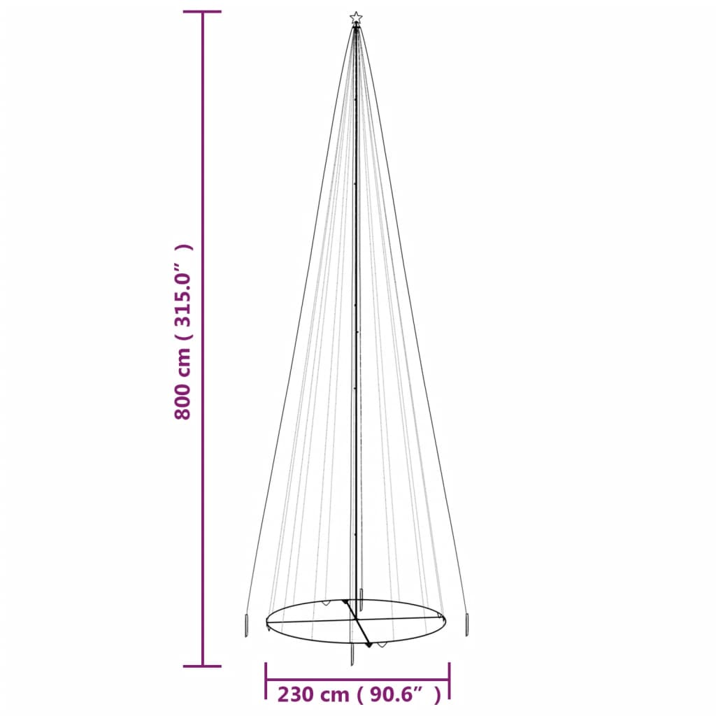 vidaXL kúp alakú karácsonyfa 1134 hideg fehér LED-del 230 x 800 cm