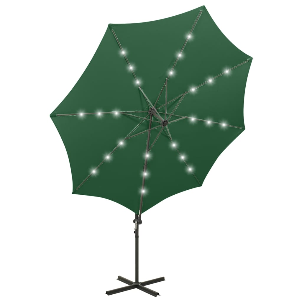 vidaXL zöld konzolos napernyő rúddal és LED-fényekkel 300 cm